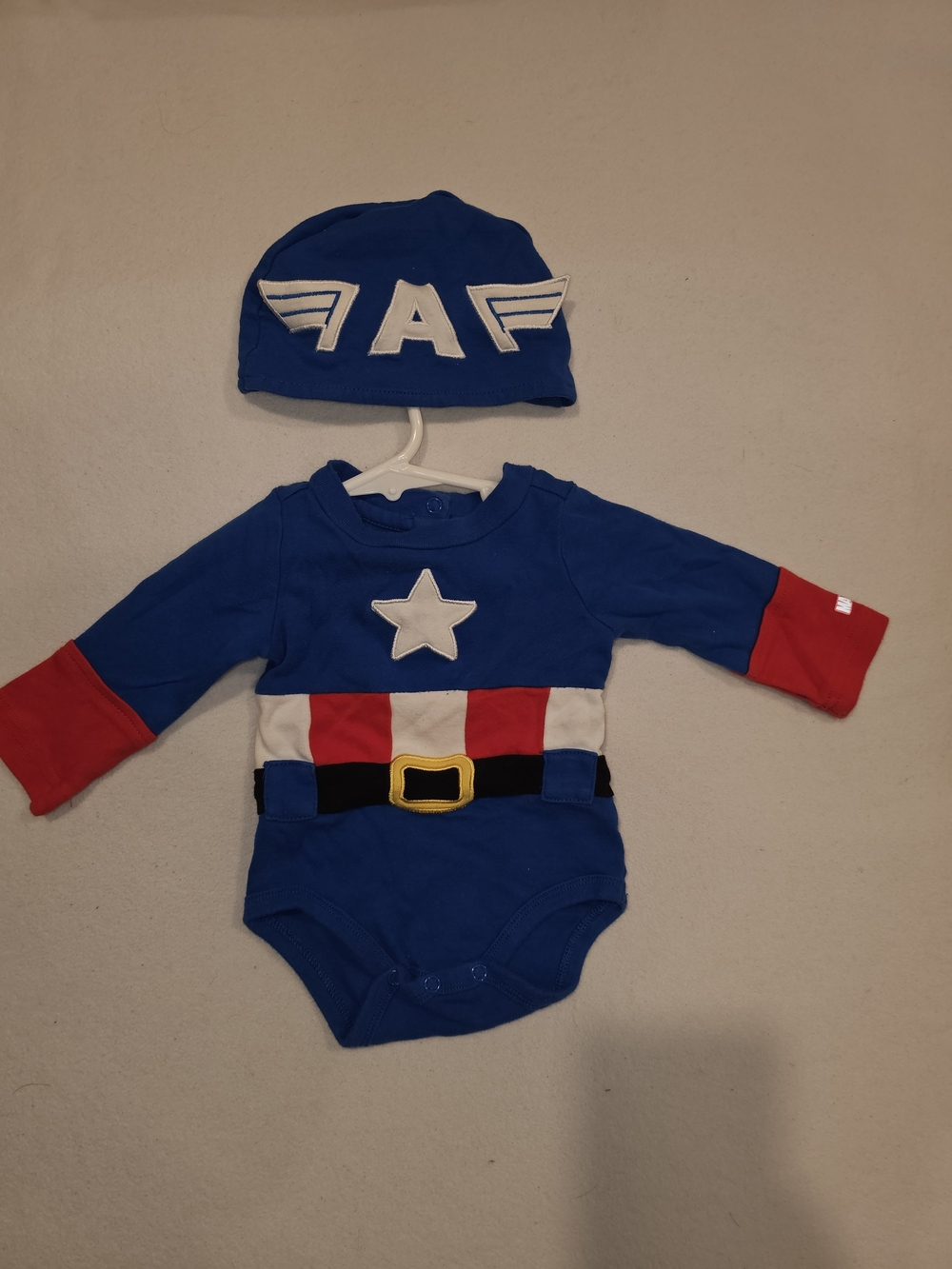 Marvel Captain America Blue and Red Infant Costume Bodysuit with Hat